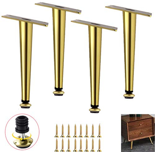 Gambe regolabili per mobili in metallo, piedini di ricambio per divano, colore oro, altezza regolabile (0-1 cm), design affusolato, gambe moderne ed eleganti per divani, sedie, tavoli, 60,5 cm