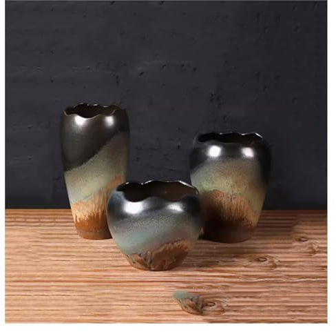 ASerZenith Ceramic Succulent Flower Pot Planter Set Vintage Rough Meat Platter Design With Root Control Large Caliber Plant Pot For Succulents(A_Style Three Piece Set)