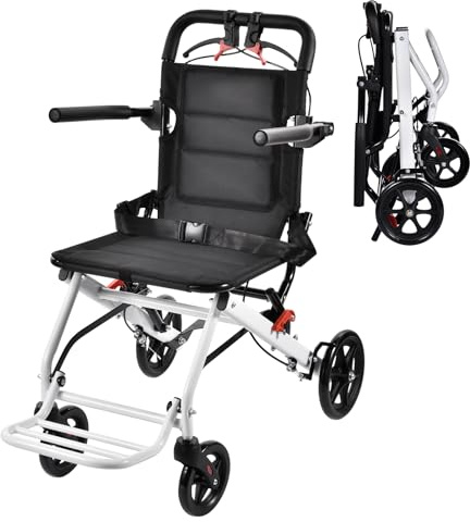 Sedia a rotelle pieghevole, leggera, 8,2 kg, con freno a mano, sedia a rotelle da viaggio per anziani e disabili, portata fino a 100 kg, compatta per viaggi, interni ed esterni