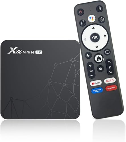BOITIER IPTV, X88 Mini IPTV Box Android 14 avec 2GB 16GB RK3518 Quad-Core 64bit Cortex-A53 chipset, Android TV Box 2025, WiFi bi-Bande, Bluetooth 5.0, HDMI 2.0 et HD 4K