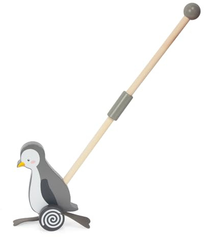 WoodenFun Holz Schiebetier Lauflernwagen motorisches Lernspielzeug für Kleinkinder ab 1J(Pinguine)
