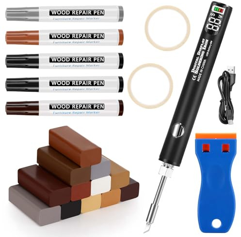 Mkitnvy Kit Reparacion Suelo Laminado, 22 PCS Cera Reparación Madera, Reparador Arañazos Parquet, Masilla Reparadora Madera con 12 Colores Cera Dura, Reparación Grietas, Arañazos, Agujeros