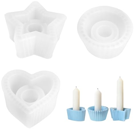 Set di 3 stampi in silicone per candele, fai da te, a forma di cuore, a forma di stella, forma rotonda con struttura a strisce, stampi in silicone per cemento, gesso, resina, decorazioni creative e