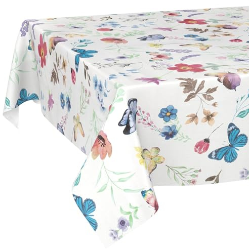 Wachstuchtischdecke Tischdecke abwaschbar Wachstischdecke pflegeleicht wasserabweisend Lotuseffekt Gartentischdecke Schmetterlinge 90 x 130 cm Schnittkante