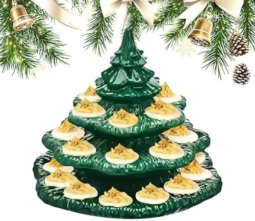 Plato Para Huevos Rellenos - Plato Para Servir Con Forma De Árbol De Navidad De Cuatro Capas, Expositor Para Huevos Con Veintiséis Orificios, Diseño De Mesa Festivo Con Niveles Apilados Estables
