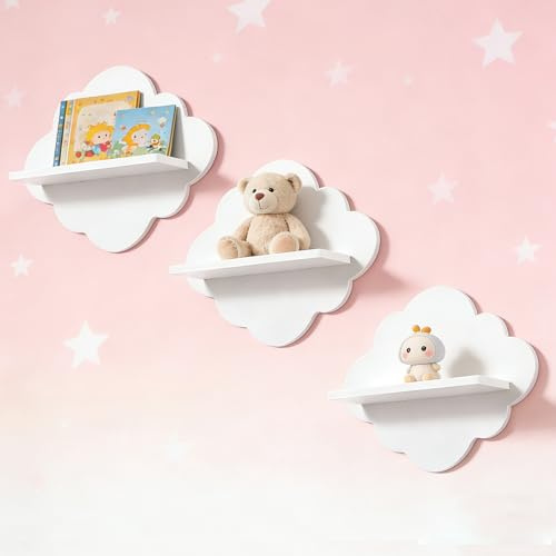 harupink Bücherregal Kinder, 3er Set Wandregal Wolken Kinderzimmer zur Aufbewahrung der Tonie Box & Hörfiguren,Wand Regale weiß für Kinderzimmer, Babyzimmer Deko, Wohnzimmer, Arbeitszimmer, 25×20 cm