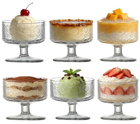 MYKAGS Set of 6 Glass Dessert Bowls, 180ML, Dessert, ice Cream, and Pudding Cups, Durable, Lead-Free, Suitable for Family Life and Party Ceremonies