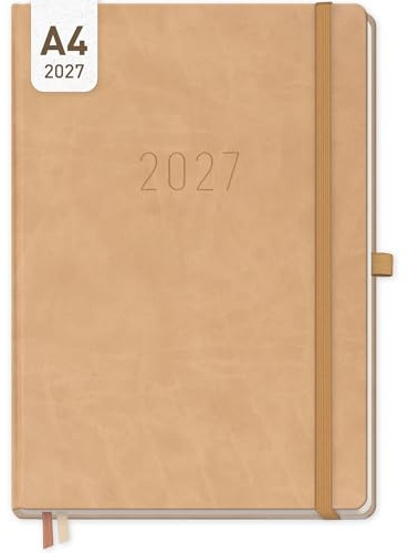 Häfft® Wochen-Notiz-Kalender 2027 A4 Cappuccino | Terminplaner & Notizbuch in einem, Wochenplaner Kalenderbuch, Notiz-Timer mit Kunstleder-Hardcover & Einstecktasche