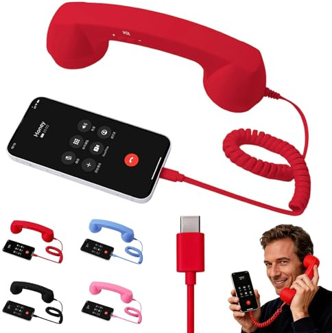Auricular retro para iPhone y Android, receptor con cable tipo C 2026 con micrófono y altavoz, mango de estilo vintage de línea fija para llamadas con cancelación de ruido, reuniones y uso en el