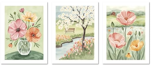 ARTFAVES® Poster Set - Flower Time Trio - 3-teilige Bildercollage Wohnzimmer, Schlafzimmer - moderne Wandbilder Blumen, Pastell, Abstrakt, Gemälde - 30x40 cm - ohne Rahmen