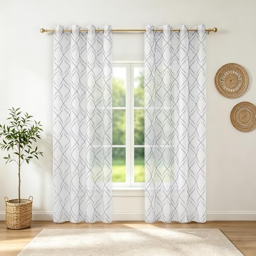 Ystyle Tende per Interni Voile Semi Trasparenti 2 Pezzi con Occhielli, 140x300cm, Tenda a Panello Tende Leggere Morbida per Camera da Letto Cameretta Bambini e Soggiorno Moderne, Blu Scuro
