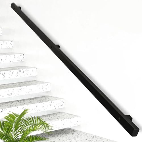 Corrimano per scale, corrimano per scale, corrimano in ferro battuto nero per gradini interni ed esterni, supporto per montaggio a parete ringhiera per scale(90cm)