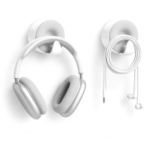 LLHONG Headphone Hanger Wall Mount, 2 Pack Adhesive Headphone Stand | Universal Headset Holder with Dual Hooks | No Drilling | Headset Hook | for Desk PC Bedroom Gaming & Desk Accessories (White)