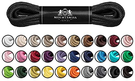 Mount Swiss Luxury Skoband I vattenavvisande och slitstarka skosnören runda ø 2–3 mm av fin bomull/vaxad för affärskostym och läderskor I Ädel Shoelaces längder 45–120 cm, svart, 120 cm / ø 3mm