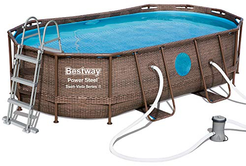 Power Steel Swim Vista Series Piscina Ovale con Oblo', Cm. 427X250X100, Capacita' 1915 L, Filtro 2006 L/H, Cartuccia 58503 (II), Marrone
