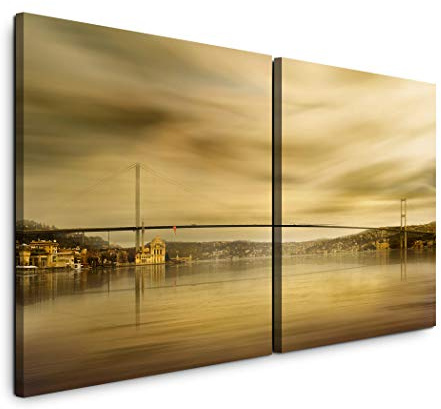 Paul Sinus Art GmbH Istanbul Brücke 120x60cm - 2 Wandbilder je 60x60cm Kunstdruck modern Wandbilder XXL Wanddekoration Design Wand Bild