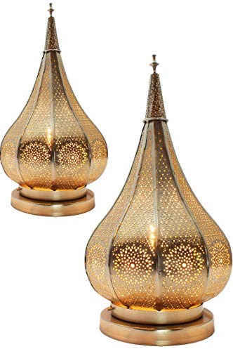 2er Set Orientalische Tischlampe Kais edel aus Metall in Silber 38 cm