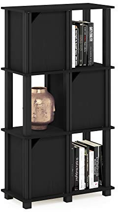 Furinno Brahms 4-Tier Storage Shelf with 3 Doors, Black Oak/Black