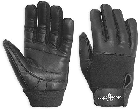 Globaleather Classic Full Finger Wheelchair Gloves - Black (Large) - Hardwearing, Padded Breathable Leather for Great Grip, Protection, Comfort & Durability