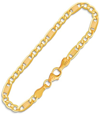 EDELIND Goldarmband Damen Herren 585 Echtgold 3.5 mm - Fantasiekette Gelbgold 21,5 cm Länge - 14k Gold Armkette mit Geschenkbox