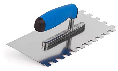 Mivos Zahnglättekelle 12x12 mm mit Softgriff - Edelstahl Zahnkelle 270 x 130 mm - Traufel mit Zahnung 12mm - Rostfreie Gezahnt Glättekelle 270 x 130 - Made in EU