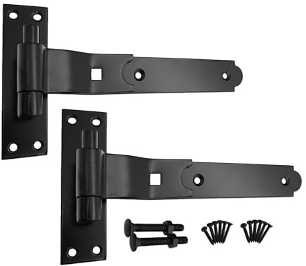 Heavy Duty Door Shed BARN GATE Hook and Band Hinges CRANKED & Straight Drop Bolt Black/Zinc (Black, 2 x 10 CRANKED Hinge)