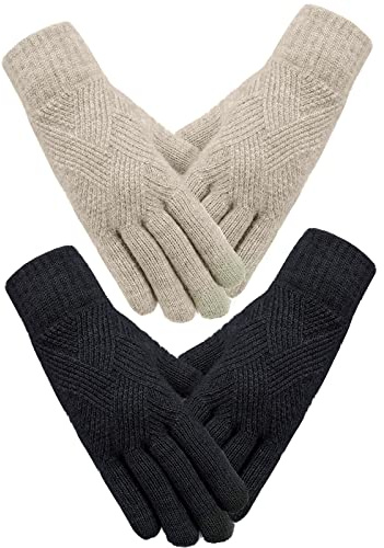 SATINIOR 2 Paar Damen Winterhandschuhe Gestrickte Touchscreen Finger Doppelschichtige Elastische Handschuhe