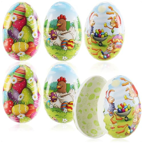com-four® 6X Oeufs de Pâques à remplir - Oeufs de Pâques colorés - Oeufs de Pâques avec des Bandes dessinées de Pâques à remplir et à Offrir