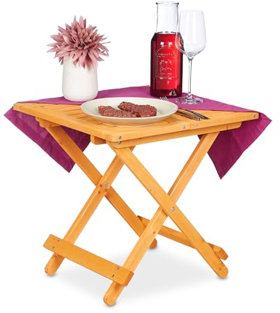 Relaxdays Tavolino Pieghevole, Legno, Giardino, Campeggio, Terrazzo, Apri&Chiudi, Salvaspazio, HLP 50x50x50 cm, Naturale