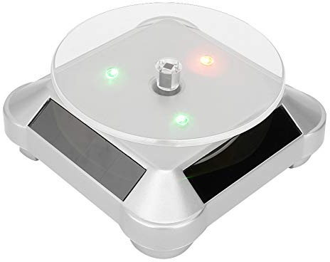 Rotating Display Stand, Solar Display Stand Turntable 360° Rotating Stand, Solar Powered LED Electric Motorized Rotating Turntable Display Stand for Jewelry Photography Products Display(#2)
