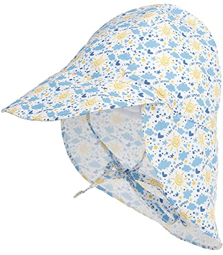 Malaxlx Chapeau Bébé Enfant Cou Protection Chapeau de Soleil Eté Anti UV Bob Chapeau de Plage Casquette à Rabat Visière pour 3 Mois - 5 Ans Fille Garçon