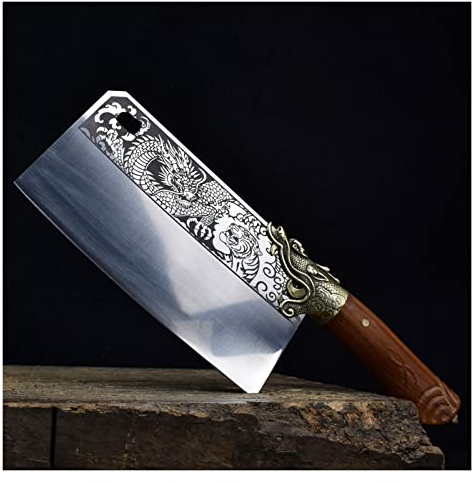 Cuchillo de cocina 8 pulgadas de cobre Dragón Decoración Chef Cleaver Chopper Handmde forjado Cuchilla fija Cuchillo Cuchillo y herramientas de aves de corral