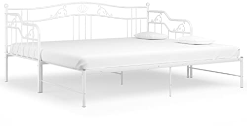 Hommdiy Ausziehsofa Bettgestell Ausziehbett Sofabett Tagesbett Schlafsofa Gästebett Bett Metallbett Bettsofa Sofa Couch (Weiß)