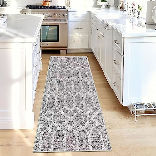 Tinyboy-hbq Teppich läufer für Flure rutschfest,Waschbar Läufer Flur Lange Weiche Kücheläufer für Schlafzimmer Flure Wohnzimmer Küche,Boho Grau,60 x 300 cm