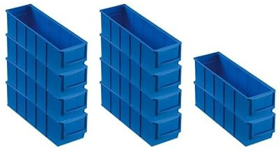 SparSet 10x Blaue Industriebox 300 S | HxBxT 8,1x9,1x30cm | 1,6 Liter | Sichtlagerkasten, Sortimentskasten, Sortimentsbox, Kleinteilebox