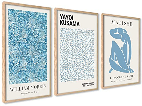 3er Set Poster 50x70cm Ohne Rahmen Wanddeko Wohnzimmer Ideal als Geschenk | Yayoi Kusama Matisse Gemälde Bild Bunte Linien Surrealismus Wanddeko Abstrakter Expressionismus, Modernes Design, Flur