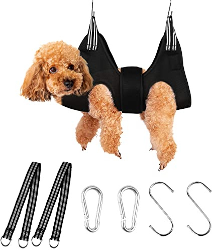 MACUNIN Kit de hamac de toilettage pour chiens et chats avec sangle large, fournitures d'aide à la coupe des griffes des animaux de compagnie, fournitures de table pour chiot et chaton (petit), 2e