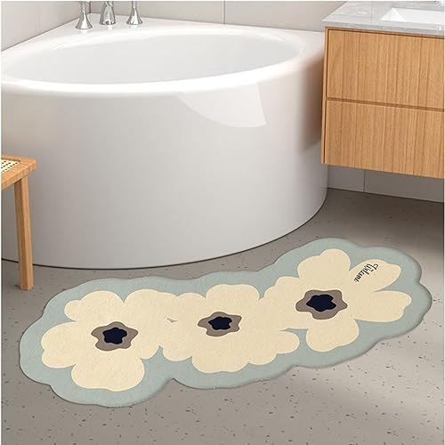 UVCMDUI Duschvorleger für Runddusche, Super Saugfähig Gebogene Duschmatte, Duschvorleger Eckdusche Halbrund rutschfeste, Maschinenwaschbar,Blau,50X120cm