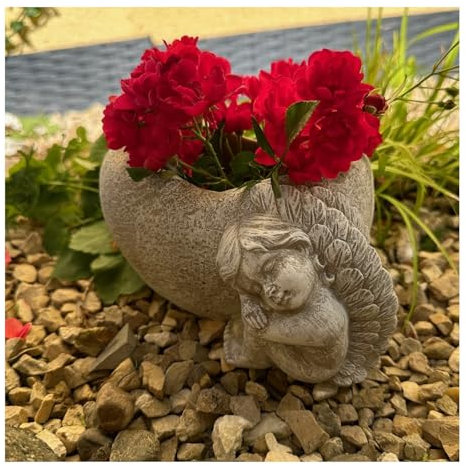 Pflanztopf Engel mit Herz Grabherz Grabschmuck Grabdeko Trauerherz