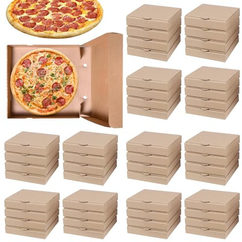 RHBLME 30 Stück Kraft-Pizza-Boxen, Großpackung, 18,5 x 18,5 x 4,1 cm, kleine Pizzaschachteln, Wellpappkartons, wiederverwendbare Pizza-Box, Ofen, Mitnahmeverpackungsboxen, hält Pizza, Kuchen, Kekse
