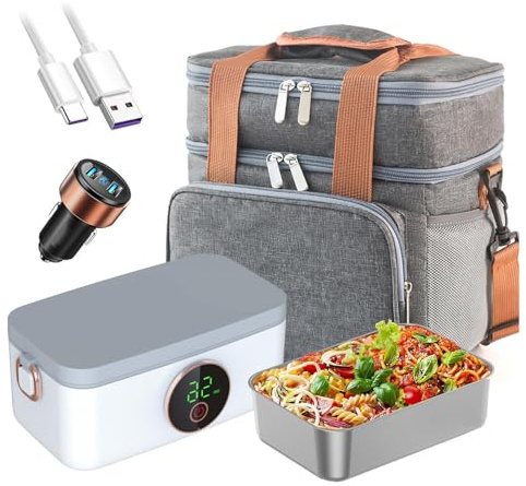 MeLtor Fiambrera Electrica Recargable E Inalámbrico, Comideras Electricas Portátil Y Con Batería De 16000 mAh, Calienta Comida USB