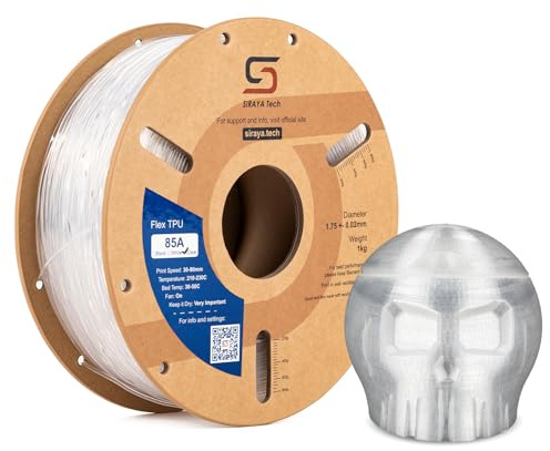 Siraya Tech Flex TPU 85A 3D Drucker Filament (Transparent, 1kg) | Sehr flexibel und zäh, hoher Fluss und Drucktempo, feuchtigkeitsgeschützter Alubeutel, für Schuhe und Schutzausrüstung
