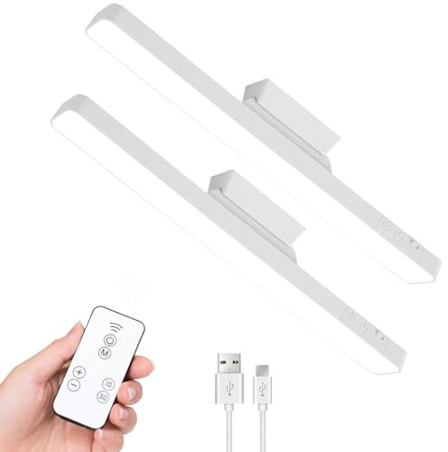 2 Pack 8W Rechargeable Dimmable Touch LED Light Bar with Remote,Magnetic Under Counter Closet Lights,Wardrobe Lights Adjustable 3 Colors for Cupboard,Closet,Makeup,Bedroom,Wall