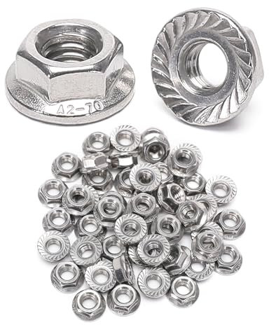 30 Pieces M6 Flange Nuts, M6-1mm Serrated Hex Flange Lock Nuts, 304 Stainless Steel,Plain Finish,DIN6923
