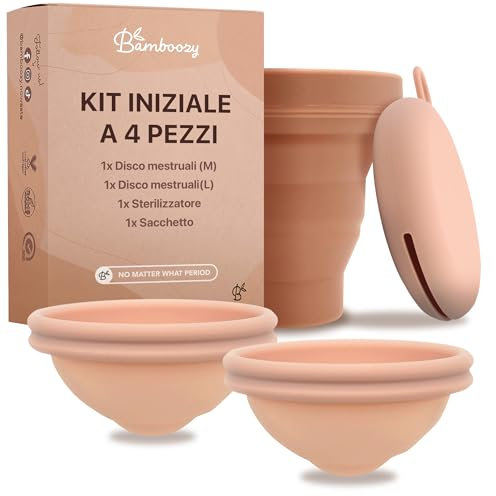 Set iniziale di dischi mestruali Bamboozy - 2 dischi mestruali (M+L), sterilizzatore e sacchetto di conservazione - Dischi riutilizzabili per tutti i flussi - Sicuri per lo sport e il nuoto