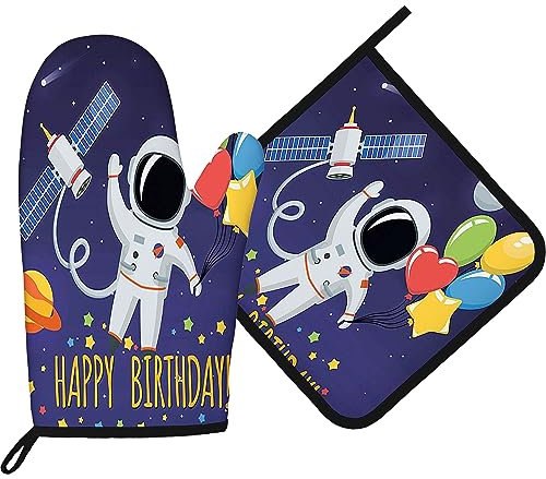 Ofenhandschuhe Ballon Für Geburtstagsparty Mit Weltraum-Motiv Topflappen Set Hitzeresistente Topfhandschuhe Qualitäts Grillhandschuhe Für Grillen Kochen Backen