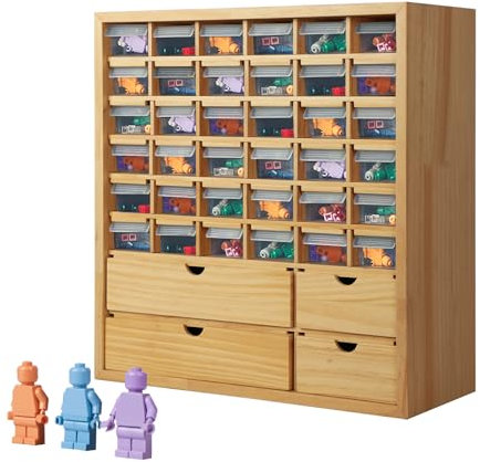 VERANI Organiseur de rangement miniature en bois massif – Figurines de collection – Organiseur mural pour figurines d'action, petits objets, rangement d'outils – Nature