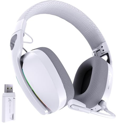 MAMBASNAKE x ATTACK SHARK L90 Flodable Ultra-Light Wireless Gaming Headset, 7.1 Surround Sound, BT5.3/2.4Ghz/Wired, RGB, 40mm neodymium drivers,Pluggable Microphone, for PC/PS4/PS5/Switch-White