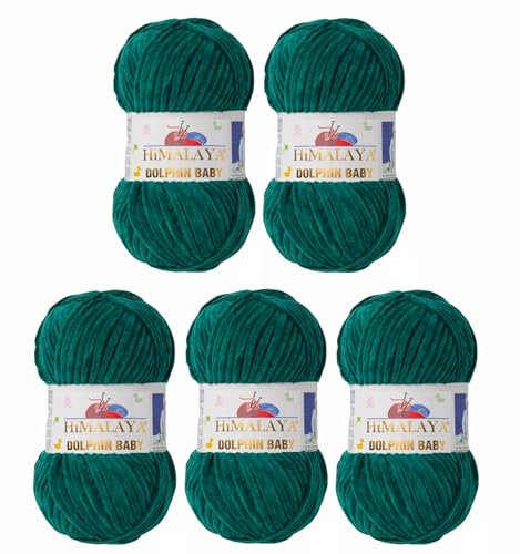 5 x Himalaya Dolphin Baby Wolle Garn Baumwolle Strickwolle zum Stricken häkeln super Bulky Chenille Garn Wolle Strickgarn 100g 120m Polyester Elomnia (5x-A1-80331 Smaragd Grün)