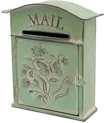 Boîte aux lettres, boîte aux lettres anglaise à montage mural, style nostalgique, style vintage, fleur papillon, décoration de la maison, boîte aux lettres en métal, décoration extérieure de jardin